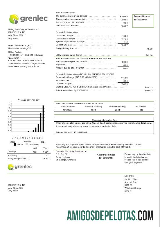 Para baixar modelo Word e PDF de fatura de serviços públicos de serviços de eletricidade de Granada